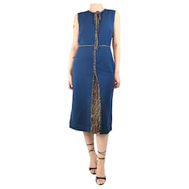 Fendi-Robe midi sans manches avec imprimé monogramme - taille UK 12-Bleu
