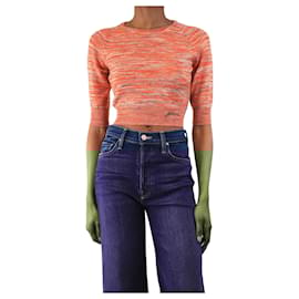 Ganni-Orange intarsia knit crop-top - size XXS-Orange