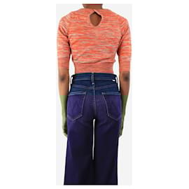 Ganni-Orange intarsia knit crop-top - size XXS-Orange