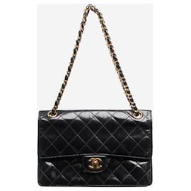 Chanel-Sac à épaule en cuir verni noir vintage avec rabat-Noir