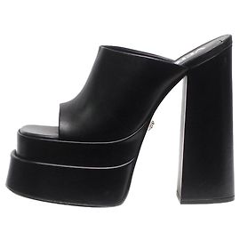Versace Black leather peep-toe platform mules - size EU 37.5 Black