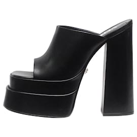 Versace-Black leather peep-toe platform mules - size EU 37.5-Black
