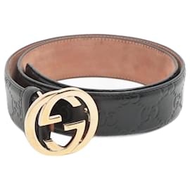 Gucci-Black Guccissima Interlocking G leather belt-Black