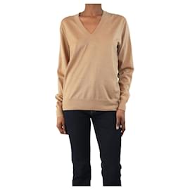 Dries Van Noten-Tan wool v-neck sweater - size XS-Brown