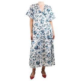 Erdem Vestido midi estampado floral branco e azul com mangas curtas - tamanho UK 10 Branco