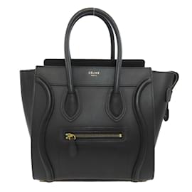 Céline-Celine Luggage Micro Handbag in Black Calf Leather-Black