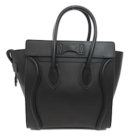 Céline-Celine Luggage Micro Handbag in Black Calf Leather-Black