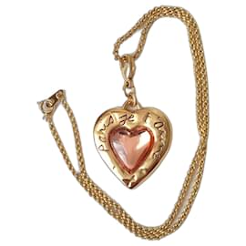 Yves Saint Laurent-Engraved 'Paris I love you' - Charm vintage and new on golden necklace-Golden,Peach,Gold hardware