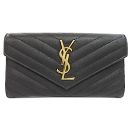 Yves Saint Laurent-Yves Saint Laurent V-Stitched Long Wallet-Black