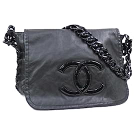 Chanel-Chanel Black Lambskin and Plastic Shoulder Bag-Black