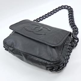 Chanel-Chanel Black Lambskin and Plastic Shoulder Bag-Black