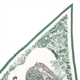 Hermès-Hermes Carre Triangle Geant JUNGLE LOVE Large Scarf-White,Green