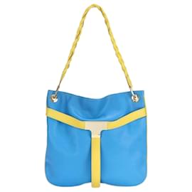 Fendi-Fendi Leather Braided Shoulder Bag-Blue,Yellow