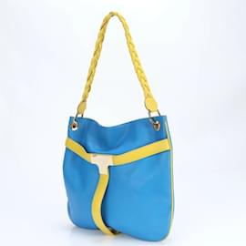 Fendi-Fendi Leather Braided Shoulder Bag-Blue,Yellow