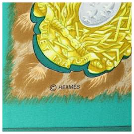 Hermès-Écharpe en soie multicolore Hermes Green-Multicolore,Vert