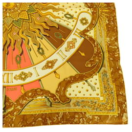 Hermès-Hermes Silk Scarf in Brown and Gold-Brown,Multiple colors,Golden
