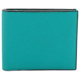 Valextra-Valextra Blue Leather Bi-fold Wallet-Blue