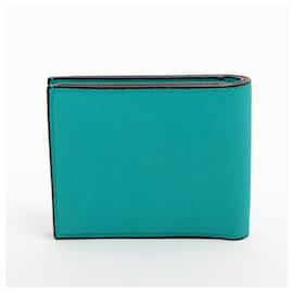 Valextra-Valextra Blue Leather Bi-fold Wallet-Blue