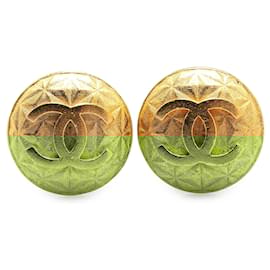 Chanel-Chanel Gold Gold Plated Quilted CC Clip On Earrings-Golden