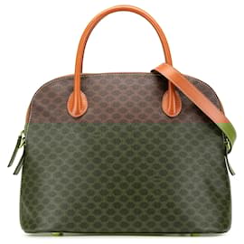 Céline-Celine Brown Macadam Coated Canvas Dome Satchel-Brown