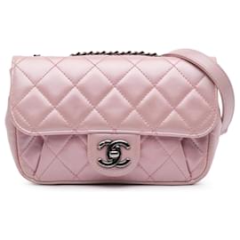 Chanel-Chanel Pink Mini Quilted Metallic Calfskin Coco Pleats Chain Flap-Pink