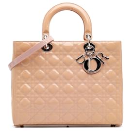Dior-Dior Brown Large Patent Cannage Lady Dior-Brown,Flesh