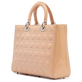 Dior-Dior Brown Large Patent Cannage Lady Dior-Brown,Flesh