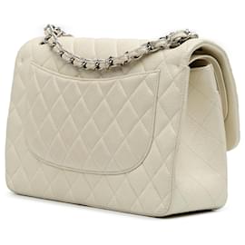 Chanel-Chanel Blanc Jumbo Classique Caviar Double Rabat-Blanc,Écru