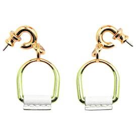 Hermès-Hermès Gold Gold Plated Heritage Equestre Etrier Drop Push Back Earrings-Golden