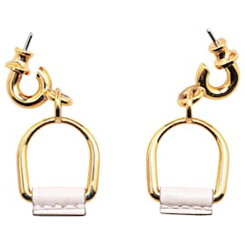 Hermès-Hermès Gold Gold Plated Heritage Equestre Etrier Drop Push Back Earrings-Golden
