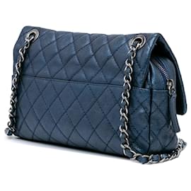 Chanel-Chanel Blue Jumbo Iridescent Quilted Caviar Easy Flap-Blue