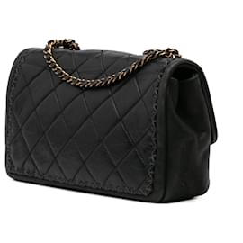 Chanel-Chanel Noir Cuir Agneau Matelassé Point de Whipstitch Simple Rabat-Noir