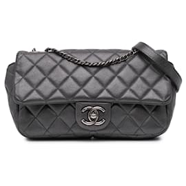 Chanel-Chanel Gray Small Iridescent Calfskin CC Eyelet Flap-Brown