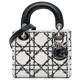 Dior-Dior White Mini Calfskin Cannage Sequin Lady Dior-White