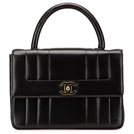 Chanel-Chanel Black Lambskin Mademoiselle Kelly Top Handle Bag-Black
