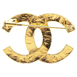 Chanel-Broche en strass CC plaquée or de Chanel-Doré