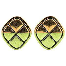 Chanel-Chanel Gold Gold Plated Matelasse Diamond Clip On Earrings-Golden