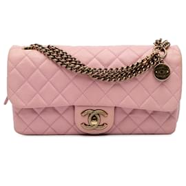 Chanel-Chanel Rose Cuir Matelassé CC Couronne Rabat-Rose