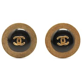 Chanel-Chanel Gold Gold Plated CC Button Clip On Earrings-Golden