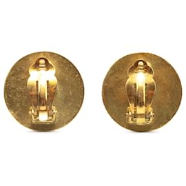 Chanel-Chanel Gold Gold Plated CC Button Clip On Earrings-Golden