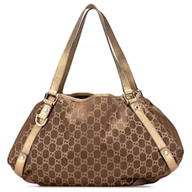 Gucci-Gucci Brown GG Canvas Abbey D Ring Tote-Brown,Golden,Bronze