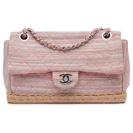 Chanel-Chanel Pink Quilted Tweed Espadrille Chain Flap-Other,Camel