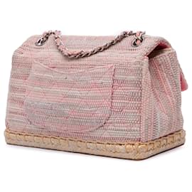 Chanel-Chanel Pink Quilted Tweed Espadrille Chain Flap-Other,Camel