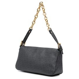 Fendi-Fendi Black Zucchino Spalmati Double Flap Chain Shoulder Bag-Black