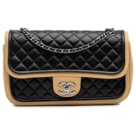 Chanel-Chanel Noir Moyen Classique Bicolore en Agneau Twist Flap-Autre,Caramel