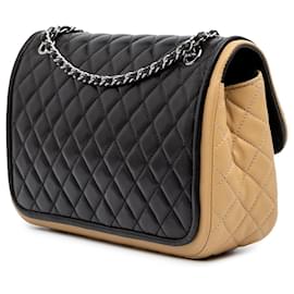 Chanel-Chanel Noir Moyen Classique Bicolore en Agneau Twist Flap-Autre,Caramel