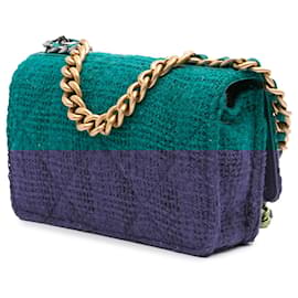 Chanel-Chanel Vert Tweed 19 Portefeuille Sur Chaîne-Vert