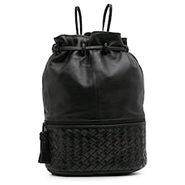 Bottega Veneta-Bottega Veneta Black Nappa Intrecciato Drawstring Backpack-Black