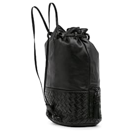 Bottega Veneta-Bottega Veneta Black Nappa Intrecciato Drawstring Backpack-Black