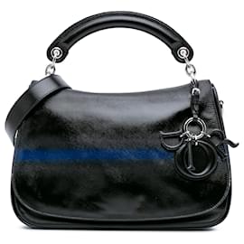 Dior-Dior Black Grained Calfskin Stripe Dune Flap-Black